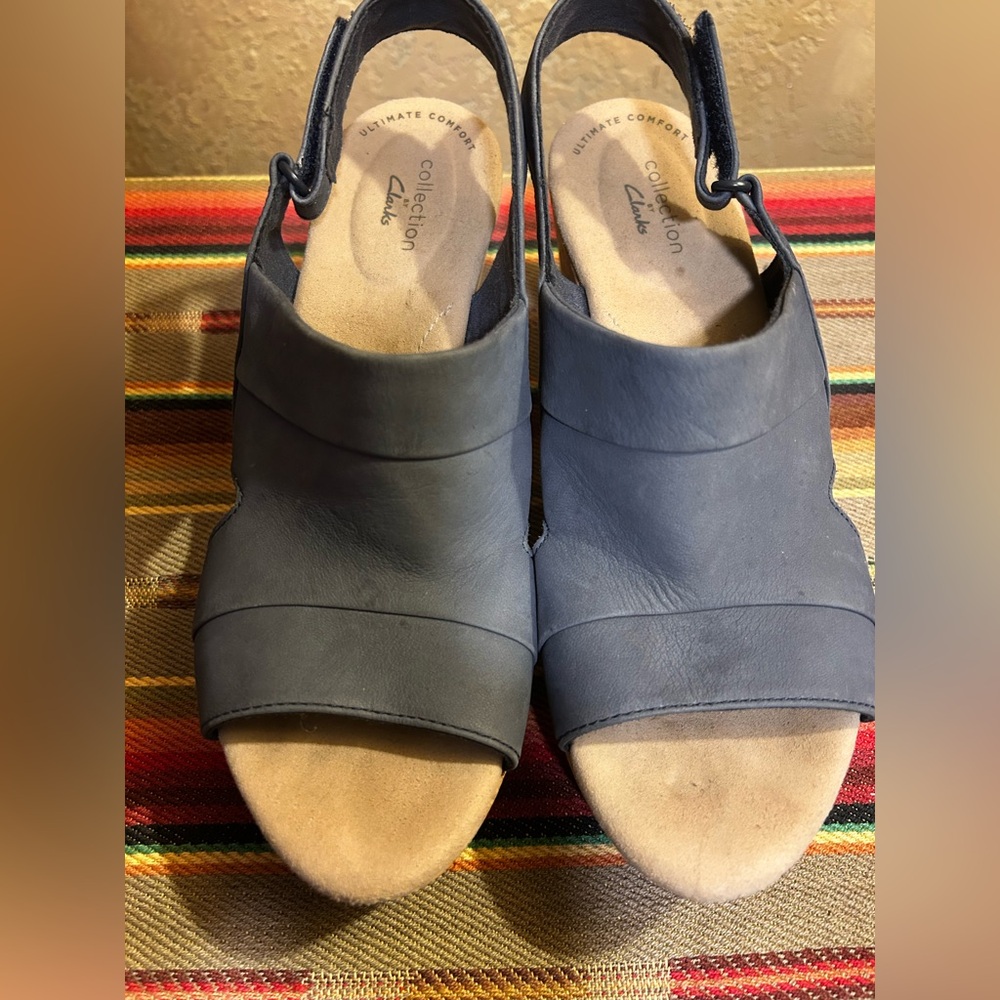 Clarks 8M Annadel Blue Women's Slingback Platform Wedge Sandals